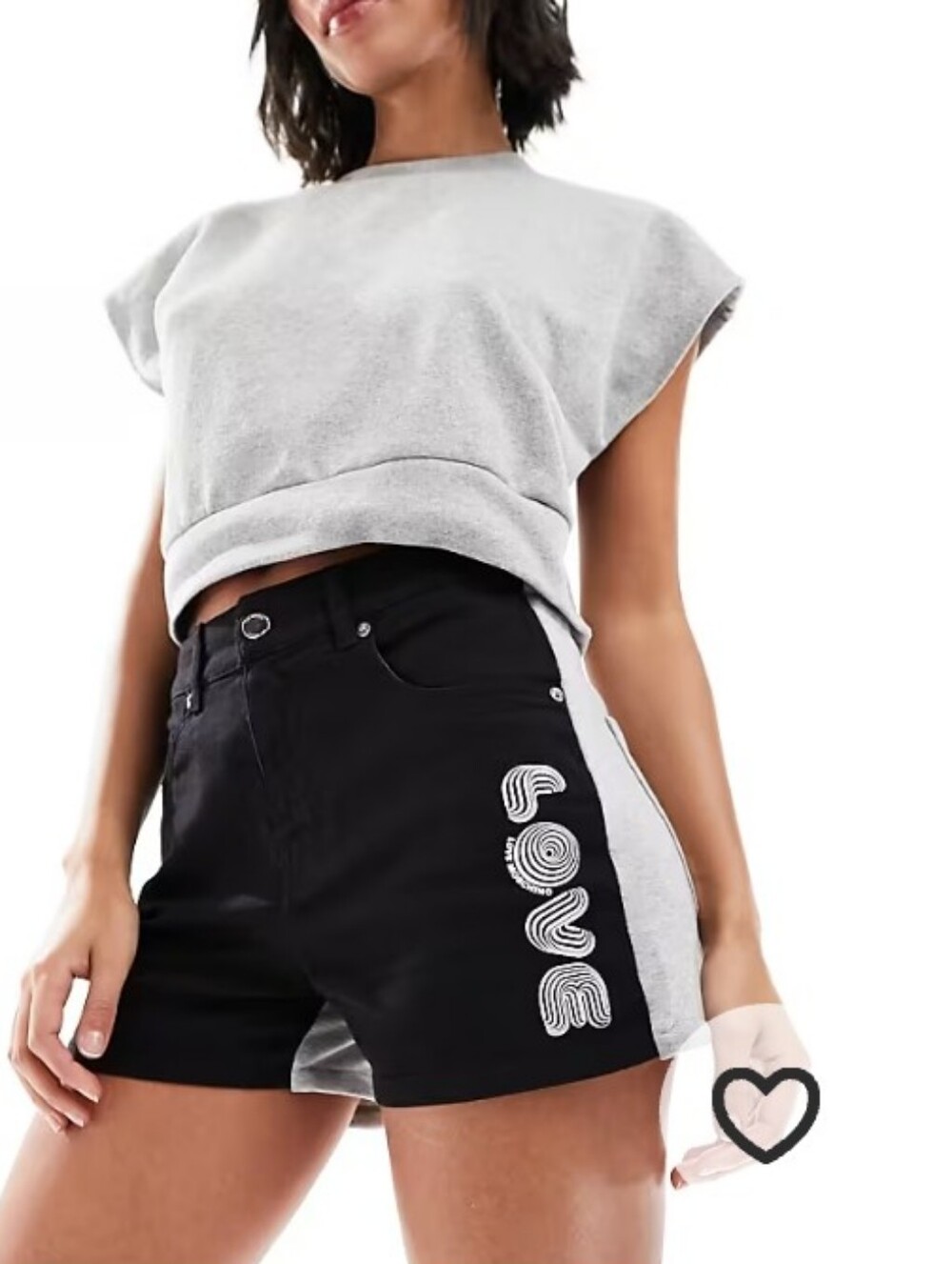 NWT Love Moschino Hybrid Denim Sweatshorts Black Gray Wavy Swirl Logo Size 44/8